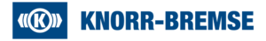 Das Logo von Knorr-Bremse zeigt ein weißes K in einem Kreis mit Klammern auf beiden Seiten auf einem blauen quadratischen Hintergrund, gefolgt von dem Namen KNORR-BREMSE in fetten blauen Großbuchstaben.